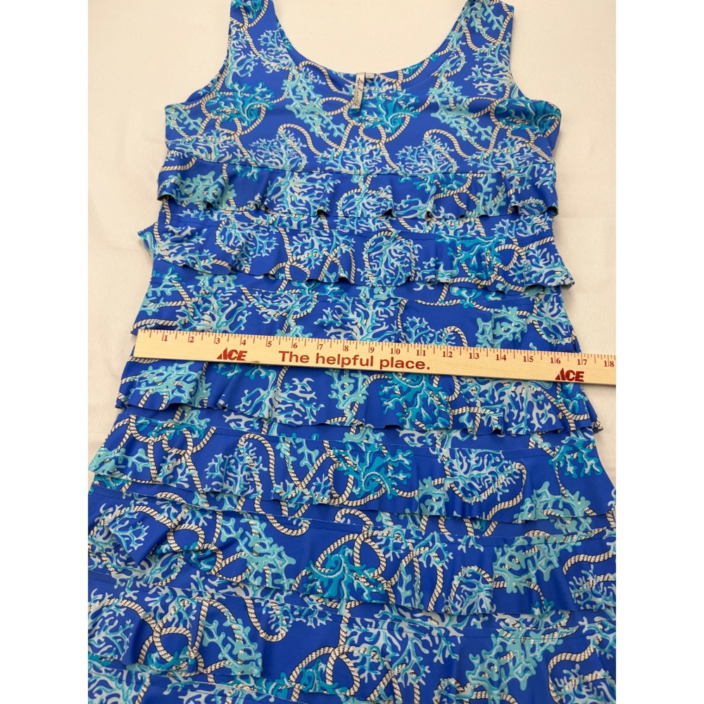 Lulu-B Tiered Ruffle Dress Women Large Blue Coral Rope Print Sleeveless Coastal - Picture 4 of 11
